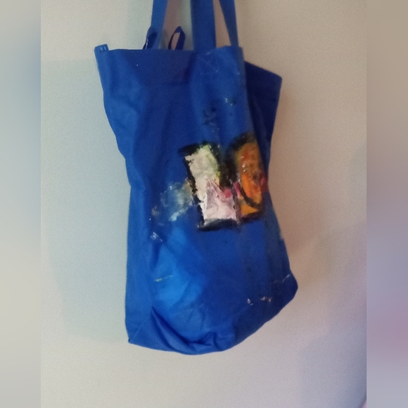 Crude Folk Art "LOVE" Nylon Reusable Tote Hand Painted Tote - Picture 4 of 6